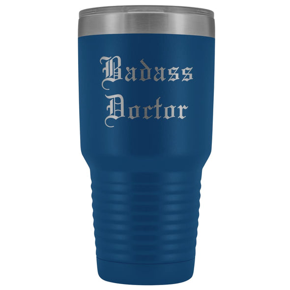 Unique Doctor Gift: Personalized Badass Doctor Medical Graduation Christmas Engraved Old English Insulated Tumbler 30 oz $38.95 | Blue