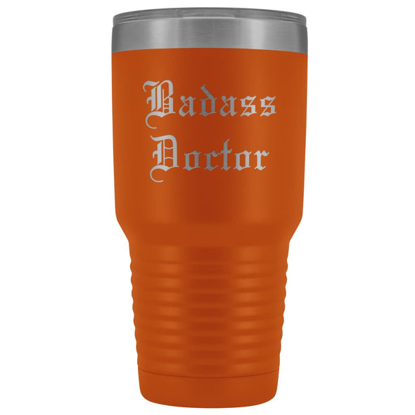 Unique Doctor Gift: Personalized Badass Doctor Medical Graduation Christmas Engraved Old English Insulated Tumbler 30 oz $38.95 | Orange