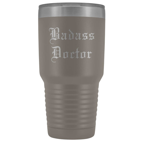 Unique Doctor Gift: Personalized Badass Doctor Medical Graduation Christmas Engraved Old English Insulated Tumbler 30 oz $38.95 | Pewter