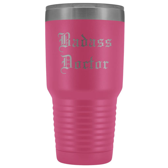 Unique Doctor Gift: Personalized Badass Doctor Medical Graduation Christmas Engraved Old English Insulated Tumbler 30 oz $38.95 | Pink