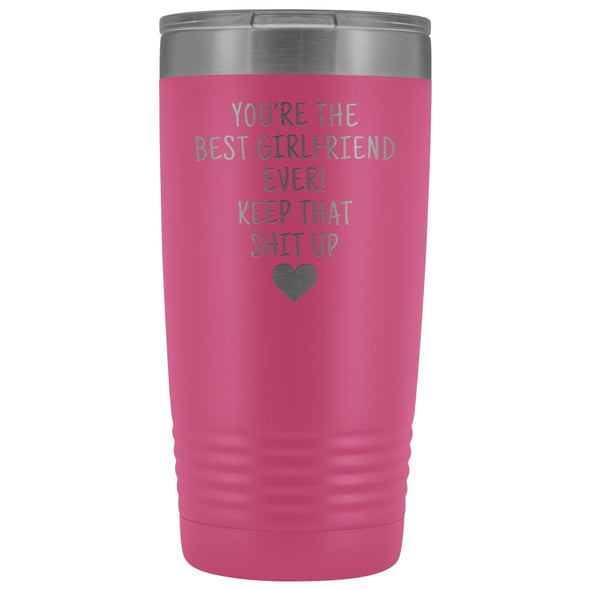 Unique Girlfriend Gift: Funny Travel Mug Best Girlfriend Ever! Vacuum Tumbler | Gifts for Girlfriend $29.99 | Pink Tumblers