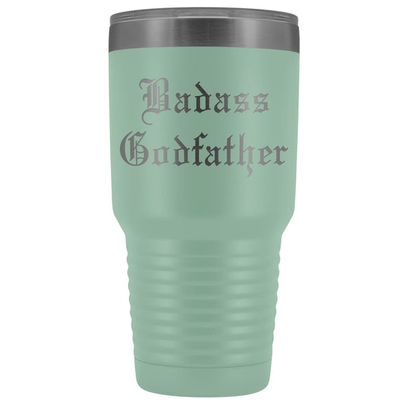 Unique Godfather Gift: Personalized Old English Badass Godfather Insulated Tumbler 30oz $38.95 | Teal Tumblers