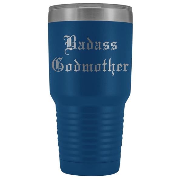 Unique Godmother Gift: Personalized Old English Badass Godmother Insulated Tumbler 30oz $38.95 | Blue Tumblers