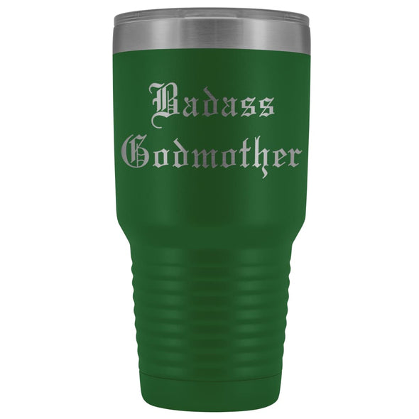 Unique Godmother Gift: Personalized Old English Badass Godmother Insulated Tumbler 30oz $38.95 | Green Tumblers