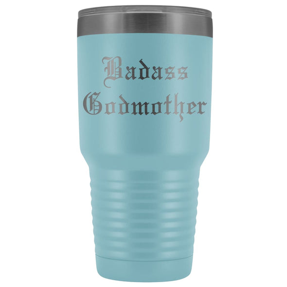 Unique Godmother Gift: Personalized Old English Badass Godmother Insulated Tumbler 30oz $38.95 | Light Blue Tumblers