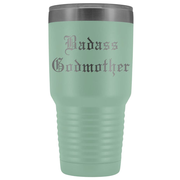Unique Godmother Gift: Personalized Old English Badass Godmother Insulated Tumbler 30oz $38.95 | Teal Tumblers