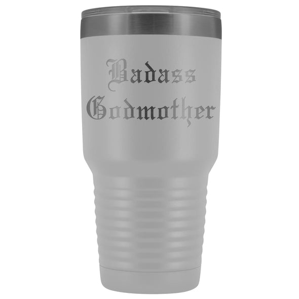 Unique Godmother Gift: Personalized Old English Badass Godmother Insulated Tumbler 30oz $38.95 | White Tumblers