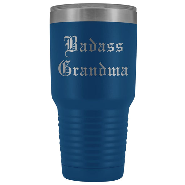 Unique Grandma Gift: Personalized Old English Badass Grandma Mothers Day Insulated Tumbler 30oz $38.95 | Blue Tumblers
