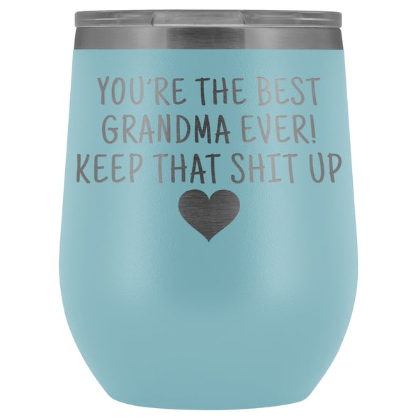Unique Grandma Gifts: Best Grandma Ever! Insulated Wine Tumbler 12oz $29.99 | Light Blue Wine Tumbler