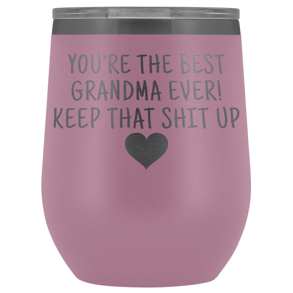 Unique Grandma Gifts: Best Grandma Ever! Insulated Wine Tumbler 12oz $29.99 | Light Purple Wine Tumbler