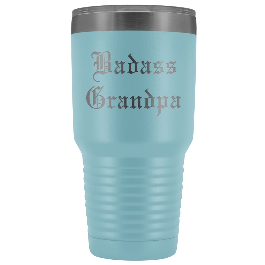 Unique Grandpa Gift: Personalized Badass Grandpa Fathers Day Old English Insulated Tumbler 30 oz $38.95 | Light Blue Tumblers