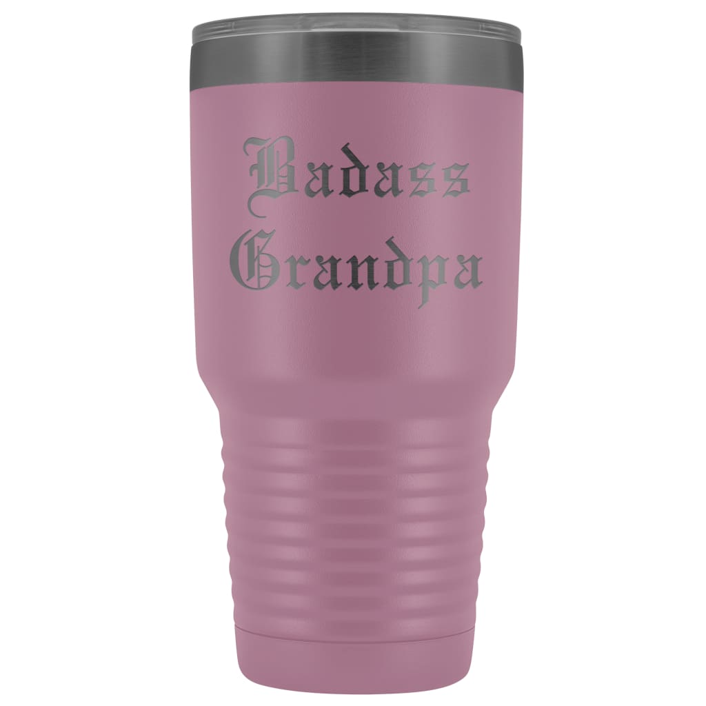 Unique Grandpa Gift: Personalized Badass Grandpa Fathers Day Old English Insulated Tumbler 30 oz $38.95 | Light Purple Tumblers