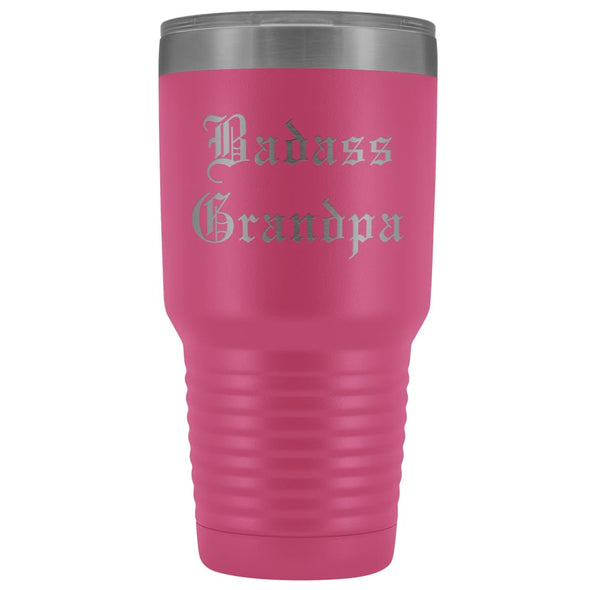 Unique Grandpa Gift: Personalized Badass Grandpa Fathers Day Old English Insulated Tumbler 30 oz $38.95 | Pink Tumblers