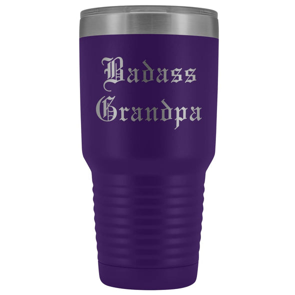 Unique Grandpa Gift: Personalized Badass Grandpa Fathers Day Old English Insulated Tumbler 30 oz $38.95 | Purple Tumblers
