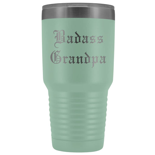 Unique Grandpa Gift: Personalized Badass Grandpa Fathers Day Old English Insulated Tumbler 30 oz $38.95 | Teal Tumblers