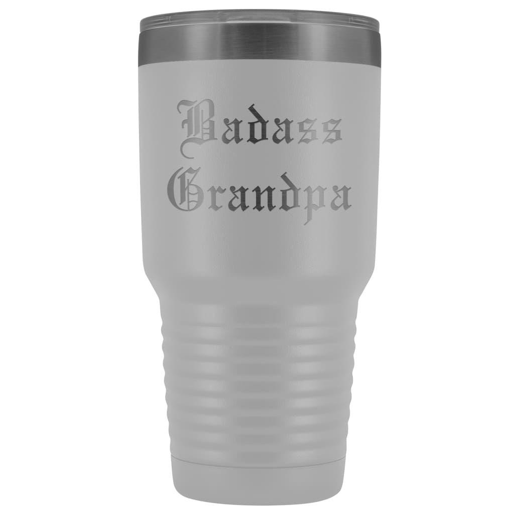Unique Grandpa Gift: Personalized Badass Grandpa Fathers Day Old English Insulated Tumbler 30 oz $38.95 | White Tumblers