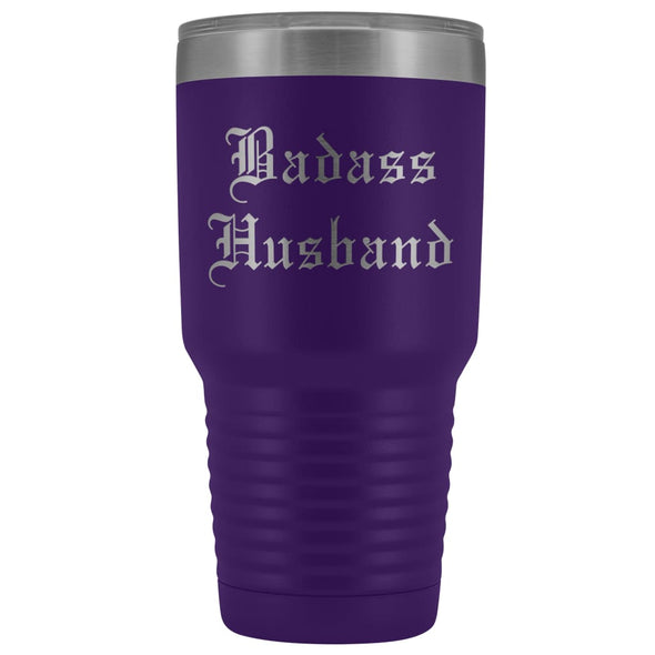 Unique Husband Gift: Personalized Old English Badass Husband Wedding Anniversary Gift Insulated Tumbler 30oz $38.95 | Purple Tumblers