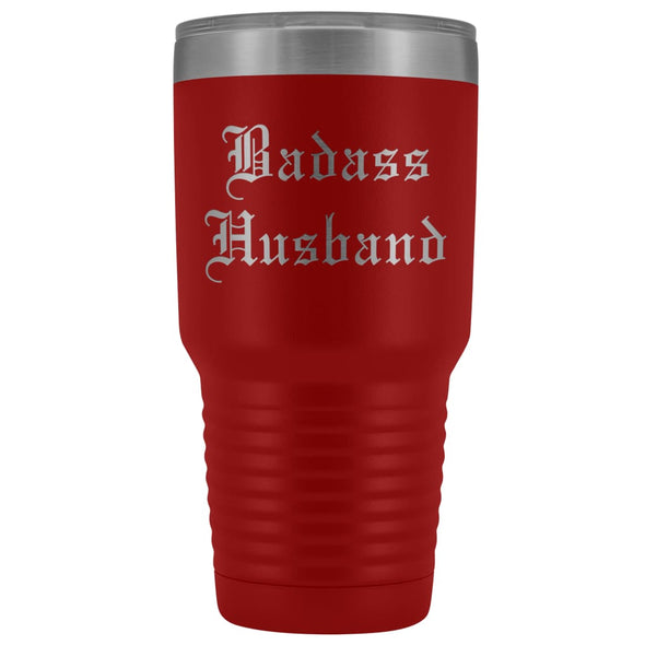 Unique Husband Gift: Personalized Old English Badass Husband Wedding Anniversary Gift Insulated Tumbler 30oz $38.95 | Red Tumblers