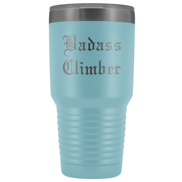Unique Mountain Climber Gift: Personalized Badass Climber Outdoor Rock Climber Bouldering Old English Insulated Tumbler 30 oz $38.95 | Light