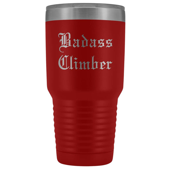 Unique Mountain Climber Gift: Personalized Badass Climber Outdoor Rock Climber Bouldering Old English Insulated Tumbler 30 oz $38.95 | Red