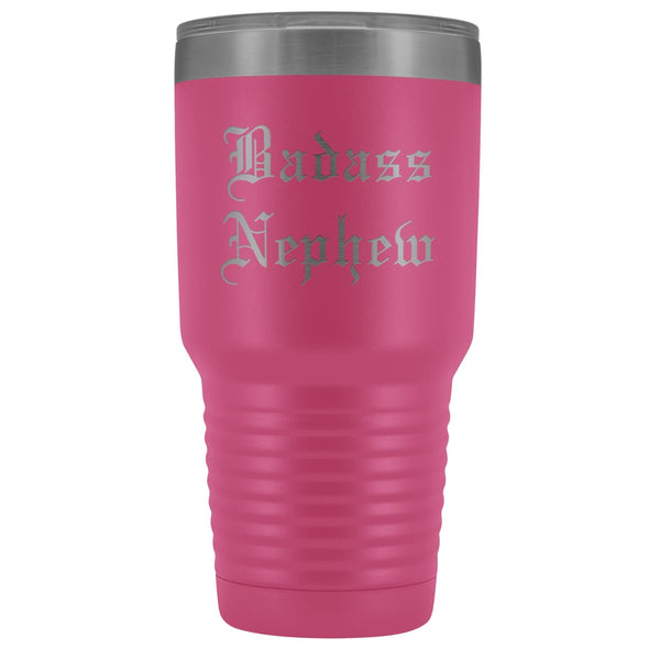 Unique Nephew Gift: Personalized Old English Badass Nephew Birthday Gift Idea Insulated Tumbler 30oz $38.95 | Pink Tumblers