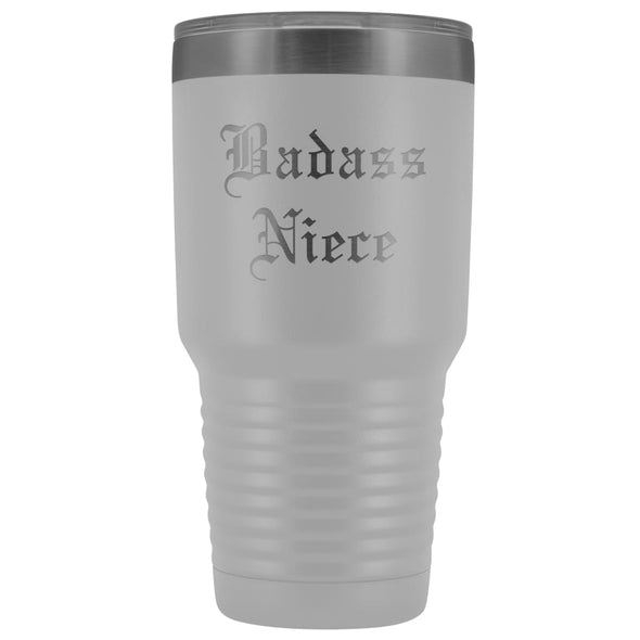 Unique Niece Gift: Personalized Old English Badass Niece Special Graduation Insulated Tumbler 30oz $38.95 | White Tumblers