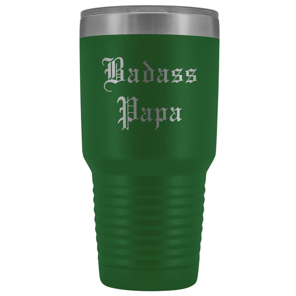Unique Papa Gift: Personalized Old English Badass Papa Fathers Day Insulated Tumbler 30 oz $38.95 | Green Tumblers