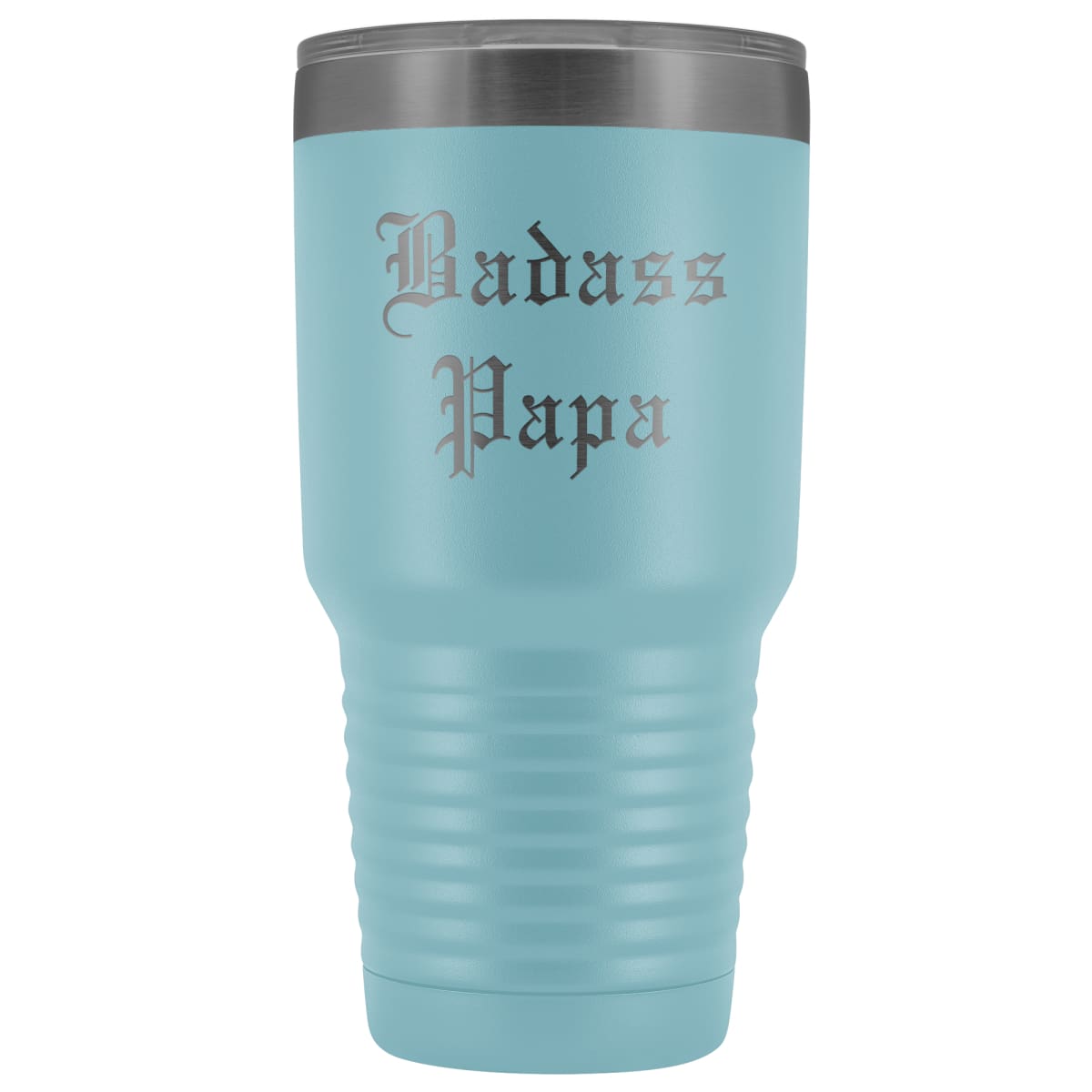 Unique Papa Gift: Personalized Old English Badass Papa Fathers Day Insulated Tumbler 30 oz $38.95 | Light Blue Tumblers
