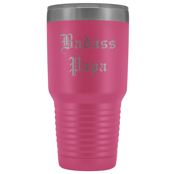 Unique Papa Gift: Personalized Old English Badass Papa Fathers Day Insulated Tumbler 30 oz $38.95 | Pink Tumblers