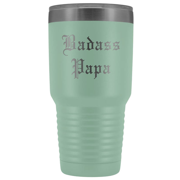 Unique Papa Gift: Personalized Old English Badass Papa Fathers Day Insulated Tumbler 30 oz $38.95 | Teal Tumblers
