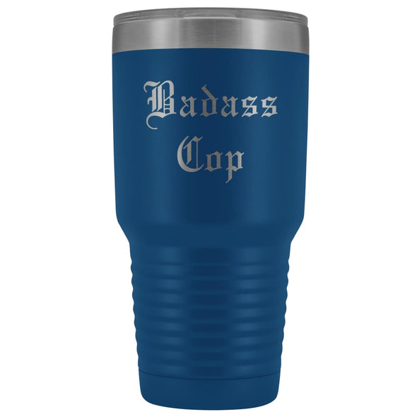 Unique Police Officer Gift: Personalized Badass Cop Cool Christmas Law Enforcement Old English Insulated Tumbler 30 oz $38.95 | Blue