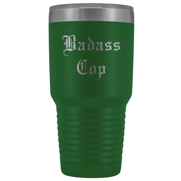 Unique Police Officer Gift: Personalized Badass Cop Cool Christmas Law Enforcement Old English Insulated Tumbler 30 oz $38.95 | Green