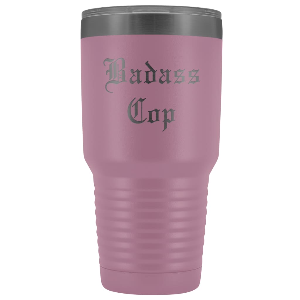 Unique Police Officer Gift: Personalized Badass Cop Cool Christmas Law Enforcement Old English Insulated Tumbler 30 oz $38.95 | Light Purple