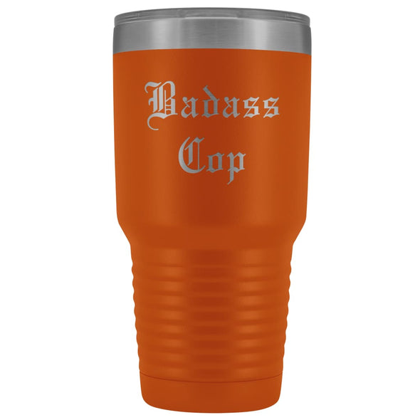 Unique Police Officer Gift: Personalized Badass Cop Cool Christmas Law Enforcement Old English Insulated Tumbler 30 oz $38.95 | Orange