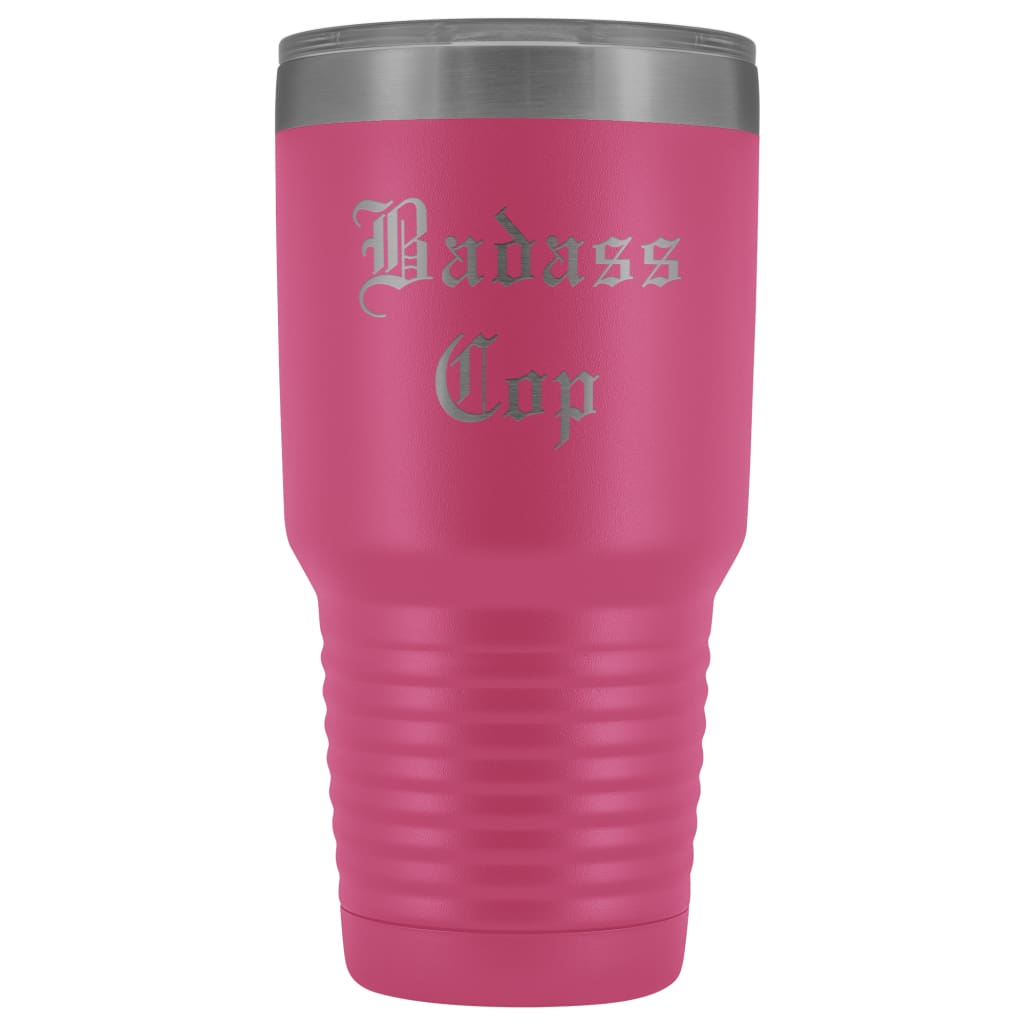 Unique Police Officer Gift: Personalized Badass Cop Cool Christmas Law Enforcement Old English Insulated Tumbler 30 oz $38.95 | Pink