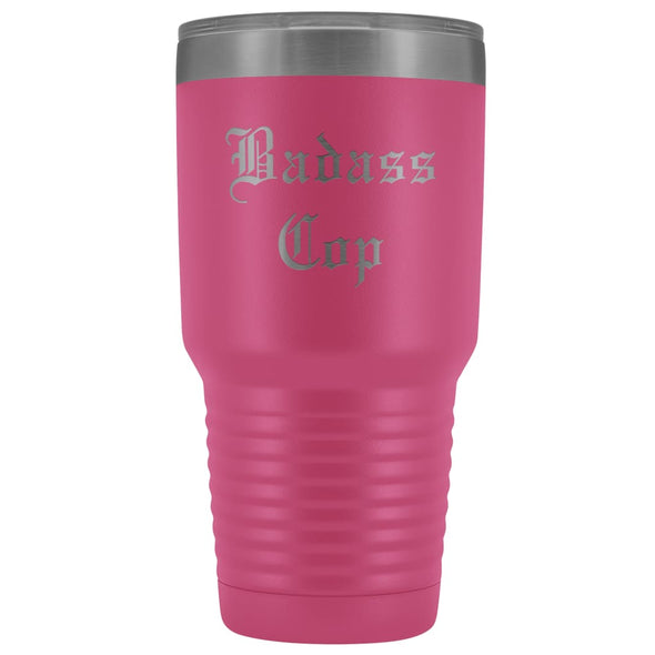 Unique Police Officer Gift: Personalized Badass Cop Cool Christmas Law Enforcement Old English Insulated Tumbler 30 oz $38.95 | Pink