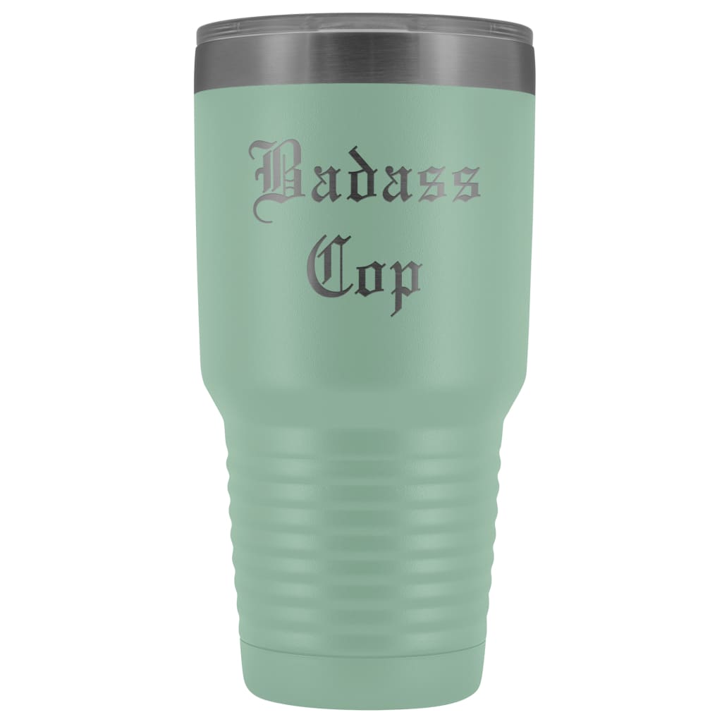 Unique Police Officer Gift: Personalized Badass Cop Cool Christmas Law Enforcement Old English Insulated Tumbler 30 oz $38.95 | Teal
