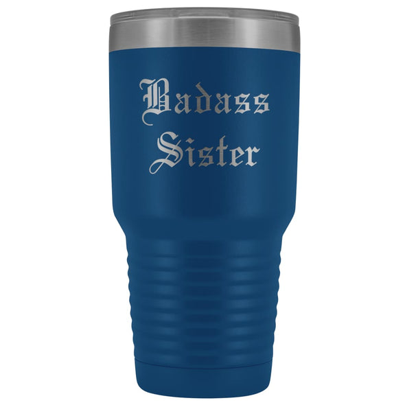 Unique Sister Gift: Personalized Old English Badass Sister Birthday Christmas Insulated Tumbler 30 oz $38.95 | Blue Tumblers