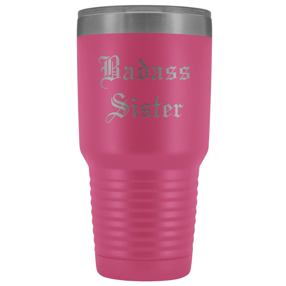 Unique Sister Gift: Personalized Old English Badass Sister Birthday Christmas Insulated Tumbler 30 oz $38.95 | Pink Tumblers