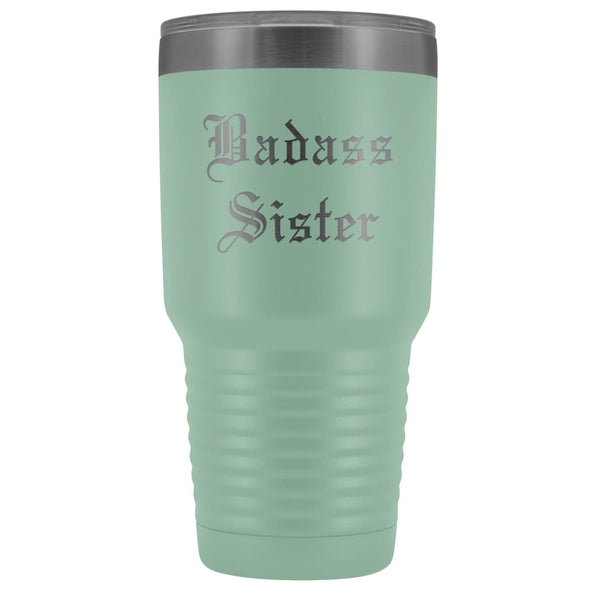 Unique Sister Gift: Personalized Old English Badass Sister Birthday Christmas Insulated Tumbler 30 oz $38.95 | Teal Tumblers