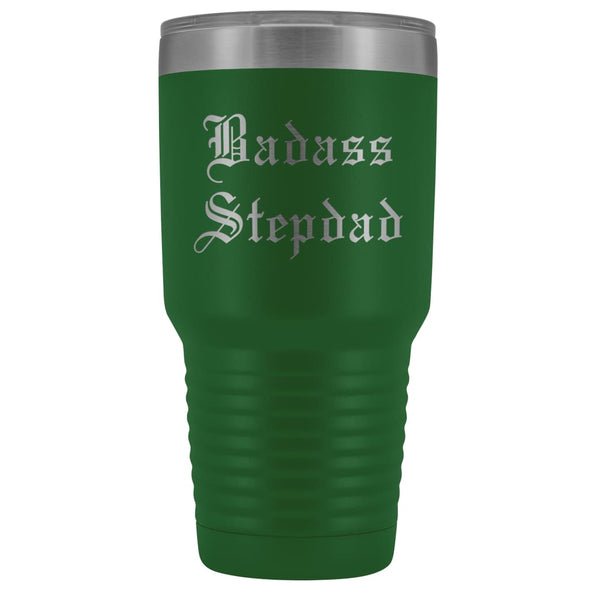 Unique Step Dad Gift: Personalized Old English Badass Stepdad Fathers Day Insulated Tumbler 30 oz $38.95 | Green Tumblers