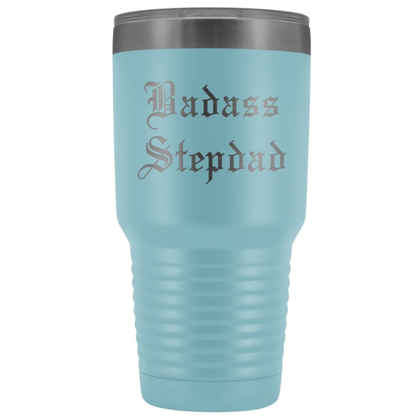 Unique Step Dad Gift: Personalized Old English Badass Stepdad Fathers Day Insulated Tumbler 30 oz $38.95 | Light Blue Tumblers