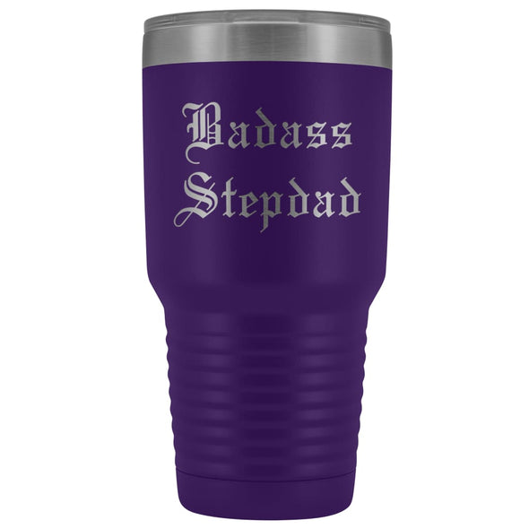 Unique Step Dad Gift: Personalized Old English Badass Stepdad Fathers Day Insulated Tumbler 30 oz $38.95 | Purple Tumblers