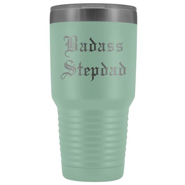 Unique Step Dad Gift: Personalized Old English Badass Stepdad Fathers Day Insulated Tumbler 30 oz $38.95 | Teal Tumblers