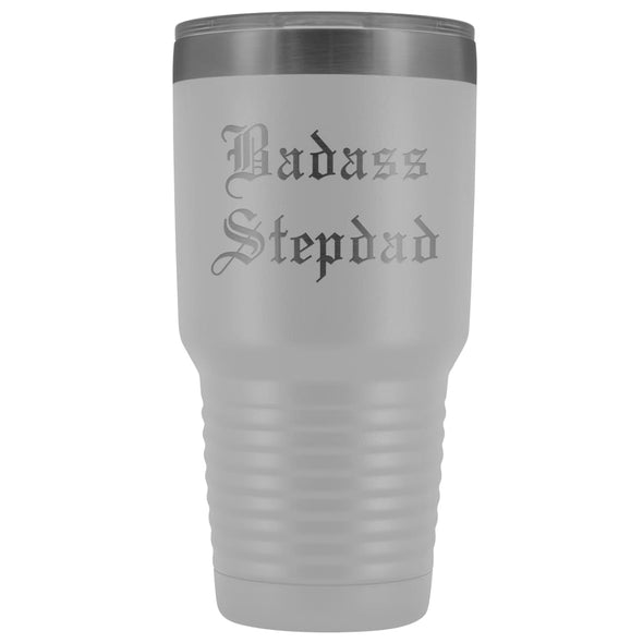 Unique Step Dad Gift: Personalized Old English Badass Stepdad Fathers Day Insulated Tumbler 30 oz $38.95 | White Tumblers