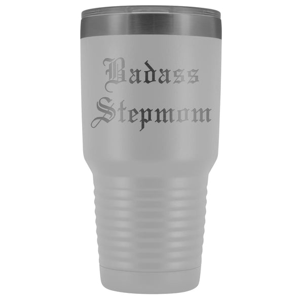 Unique Step Mom Gift: Personalized Old English Badass Stepmom Mothers Day Insulated Tumbler 30 oz $38.95 | White Tumblers