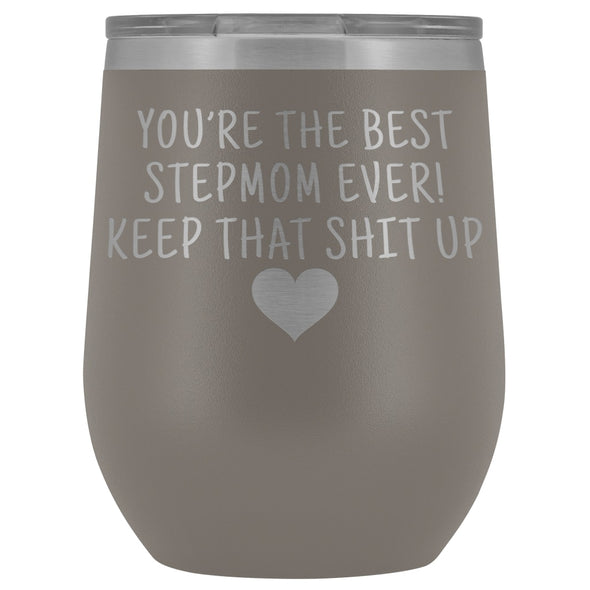 Unique Step Mom Gifts: Best Stepmom Ever! Insulated Wine Tumbler 12oz $29.99 | Pewter Wine Tumbler