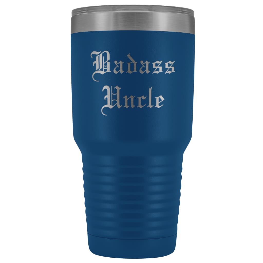Unique Uncle Gift: Personalized Old English Badass Uncle Birthday Uncle Gift for Brother Insulated Tumbler 30 oz $38.95 | Blue Tumblers
