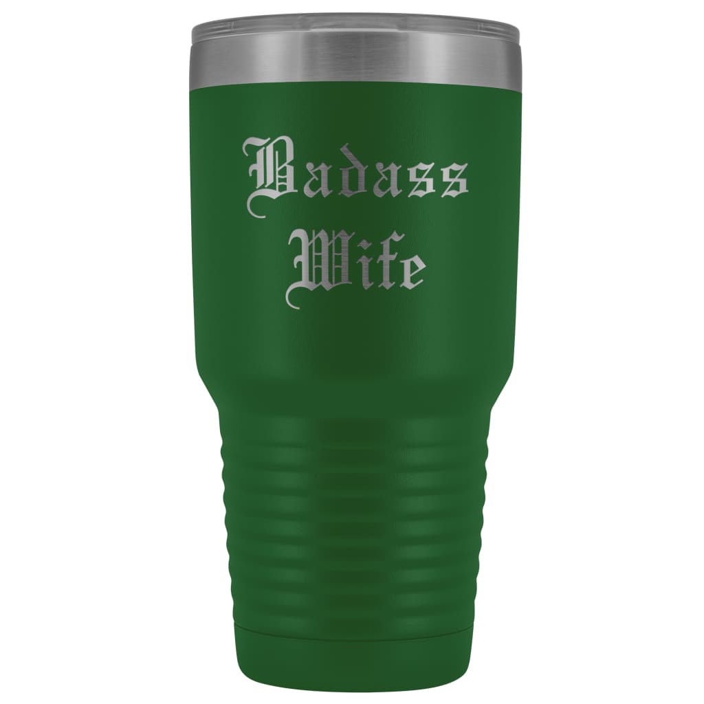 Unique Wife Gift: Personalized Old English "Badass Wife" Birthday Christmas Anniversary Insulated Tumbler 30 oz — photo 3