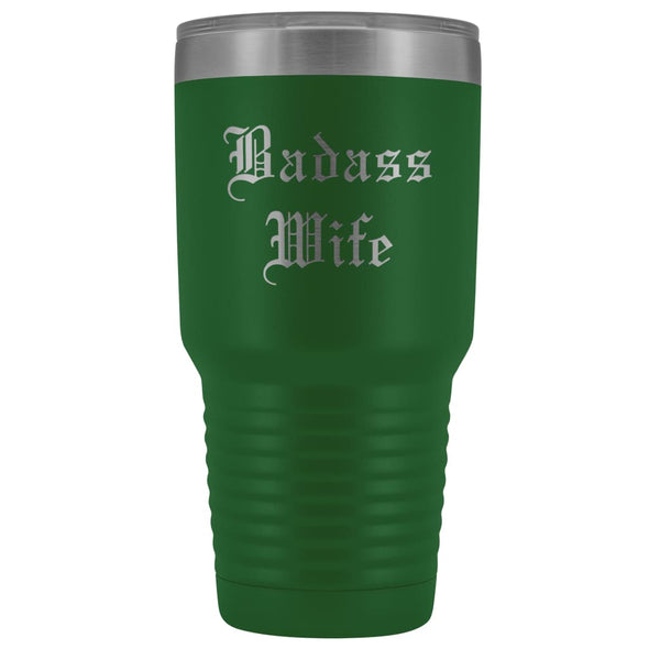 Unique Wife Gift: Personalized Old English Badass Wife Birthday Christmas Anniversary Insulated Tumbler 30 oz $38.95 | Green Tumblers